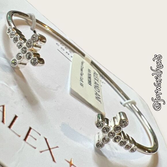 Alex + Ani Pavé Cross Flex Cuff - Shiny Silver Tone Nickel Free - Picture 7 of 9